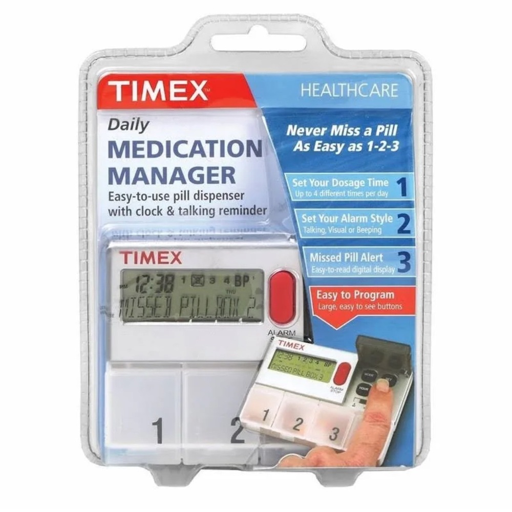 BNIP Timex Medication Manager with Clock and Reminder and pill box